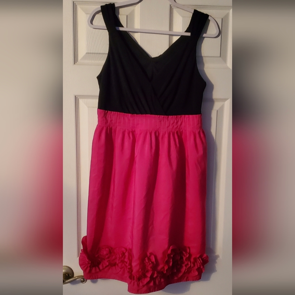 Black & Pink Sleeve Rosette Dress